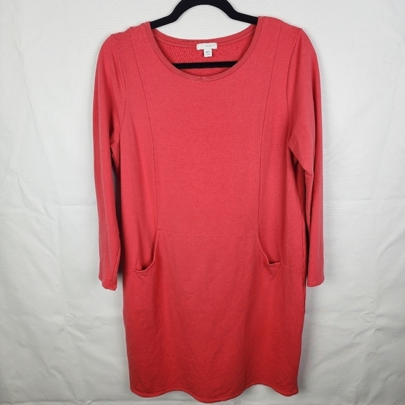 Pure J Jill Long Sleeved Salmon Color Pocketed Sweater Dress Size Medium Petite - Picture 1 of 6